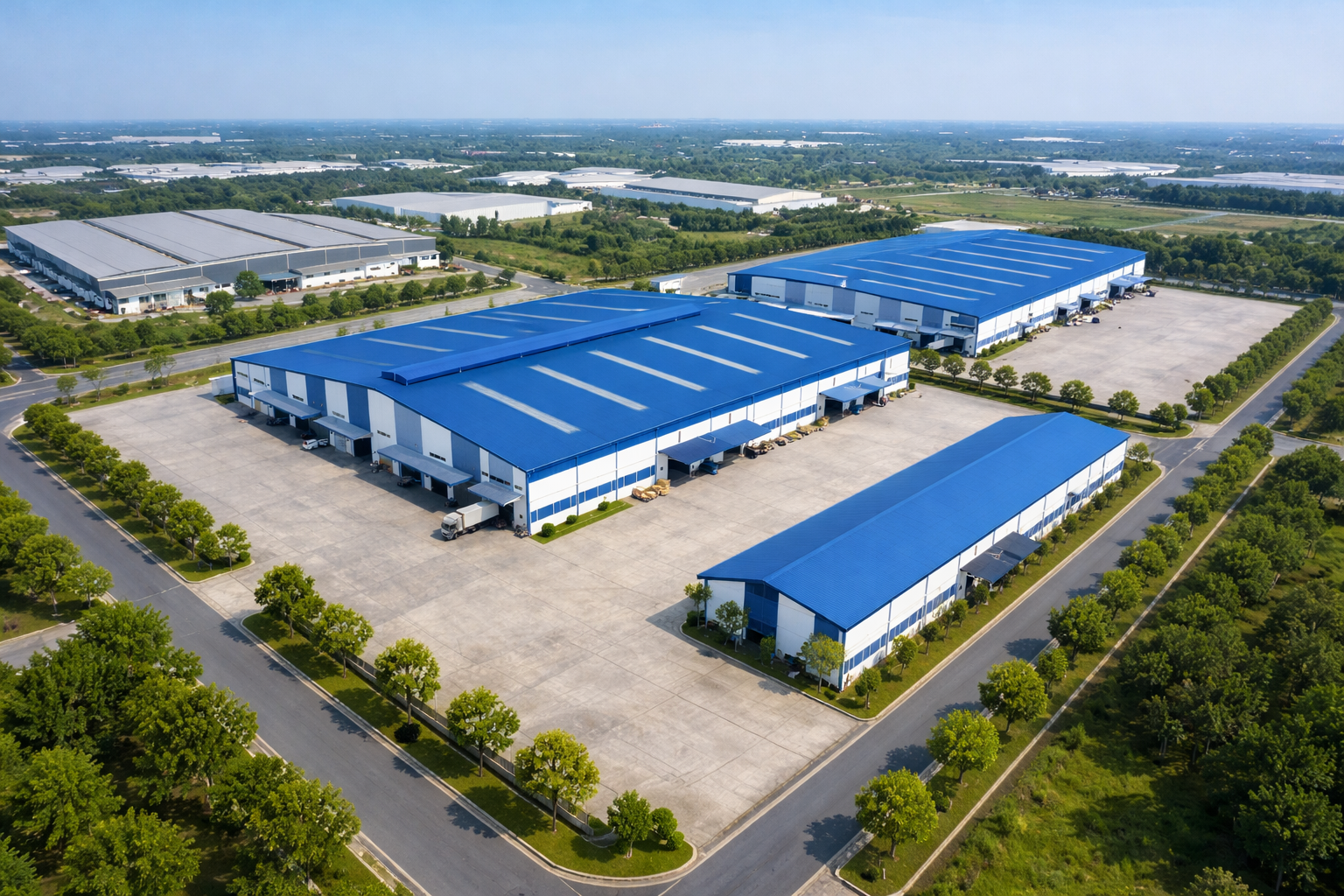 Kiểm định xưởng tại Long An – Hình ảnh nhà xưởng công nghiệp mái thép được khảo sát an toàn chịu lực