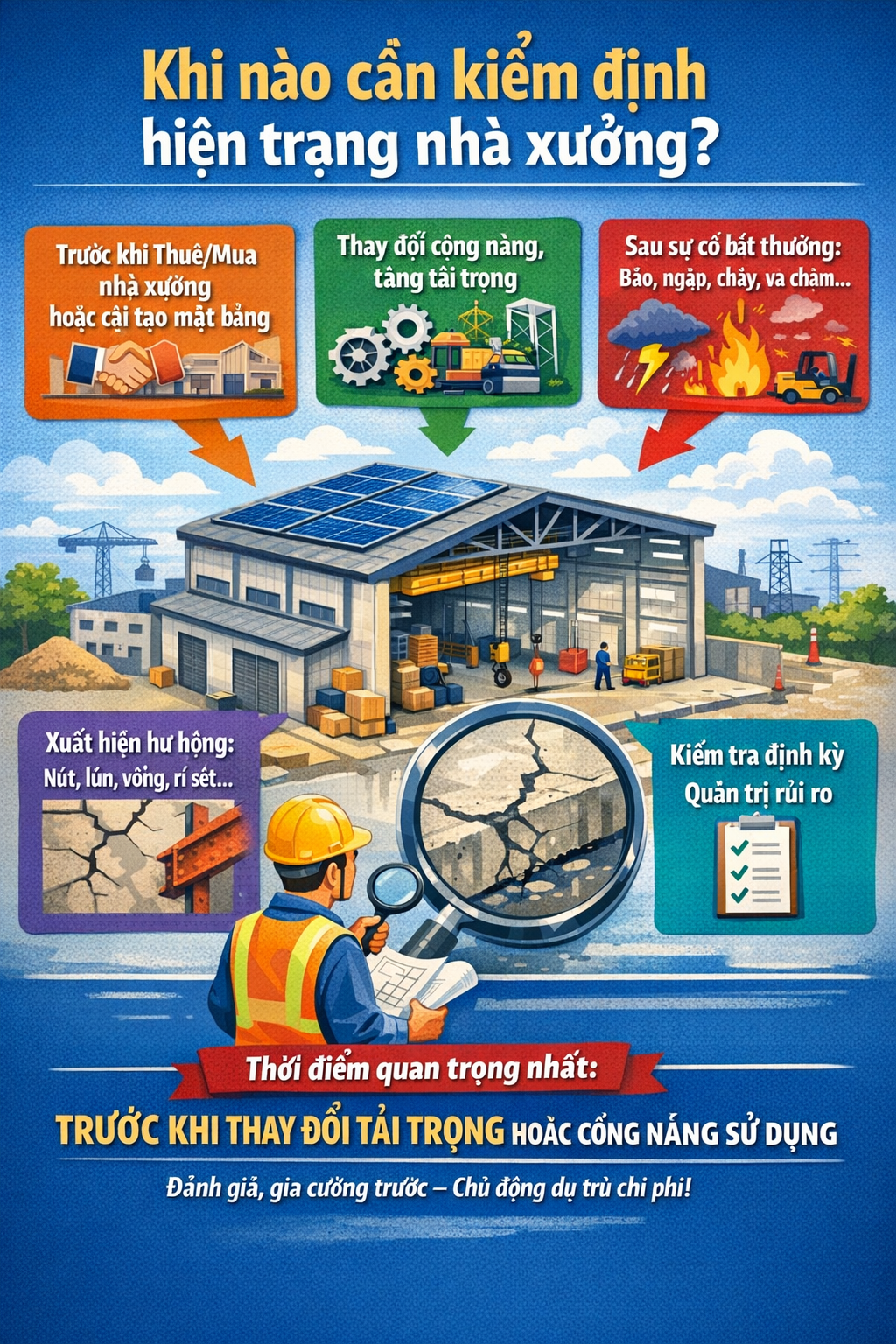 Kiểm định hiện trạng nhà xưởng tại KCN Dung Quất mở rộng, đánh giá kết cấu và an toàn chịu lực công trình