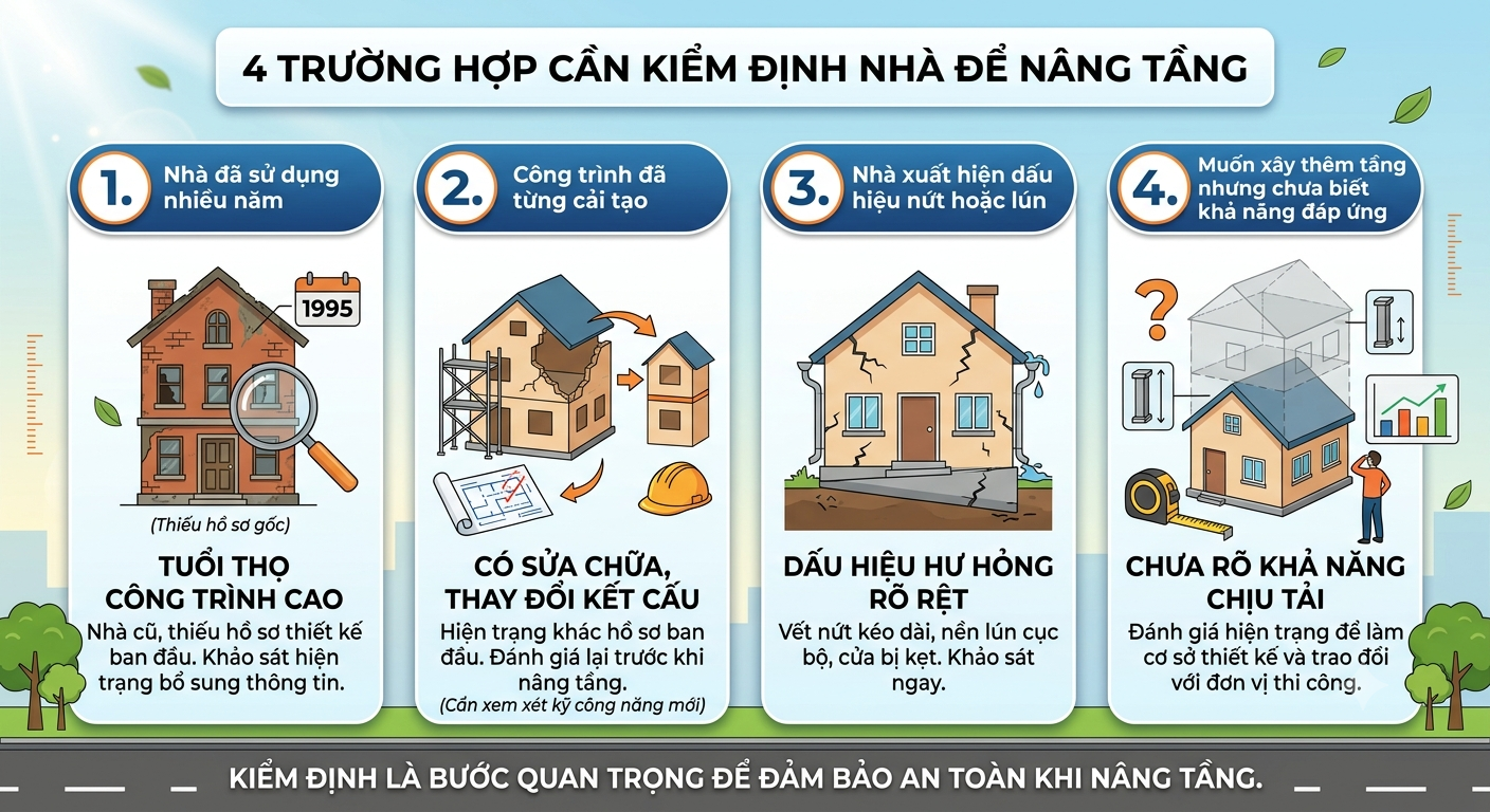Những trường hợp nên kiểm định nhà để nâng tầng